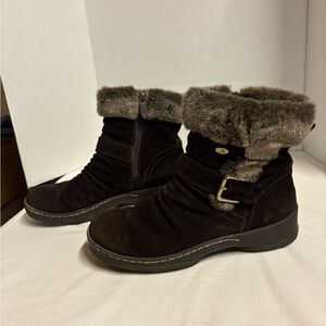 Denver Hayes Brown Leather Suede Fur-Lined Water Resistant Ankle Boots Sz 9